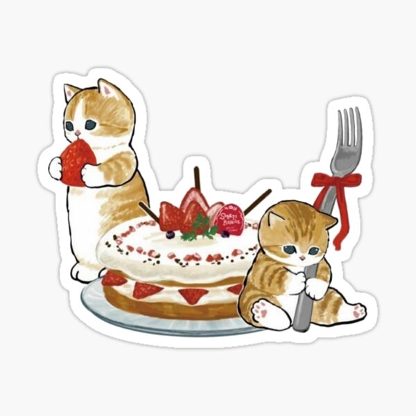 Item preview, Mofusand - Eating Strawberry Cake designed and sold by penny555.