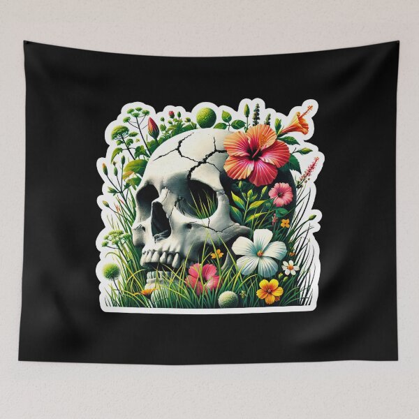 Item preview, Skull in Field of Wildflowers designed and sold by PinUpPizzazz.