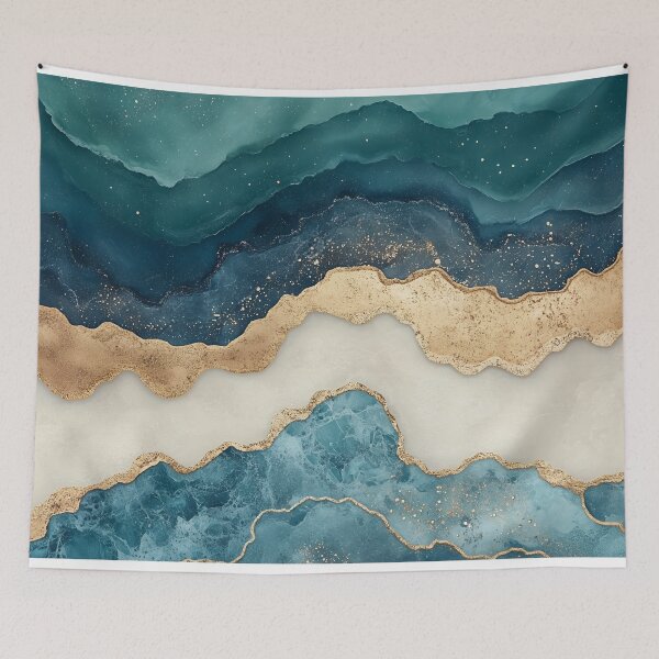 Item preview, Gold waves on marble shores designed and sold by Dreaming Shell.