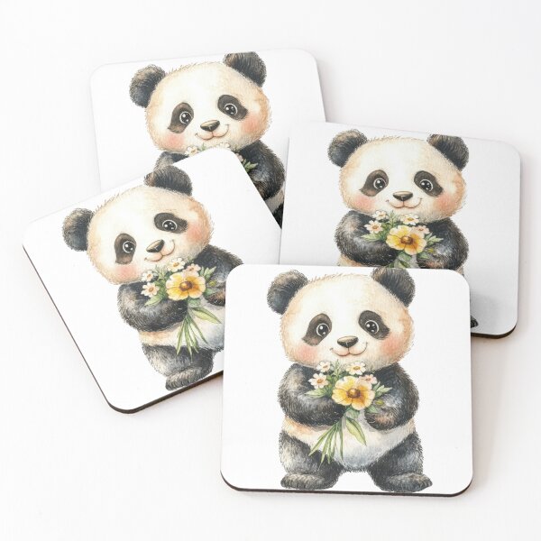 Aperçu de l'œuvre Adorable panda tenant un bouquet de fleurs créée et vendue par ImagineCorner.