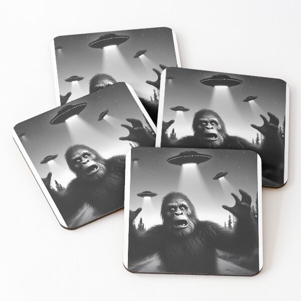 Item preview, Funny Alien Bigfoot UFO Sasquatch Selfie with UFOs designed and sold by Kimberley King Art  King Art.