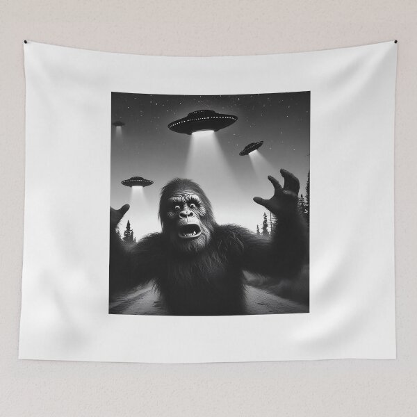 Item preview, Funny Alien Bigfoot UFO Sasquatch Selfie with UFOs designed and sold by Kimberley King Art  King Art.