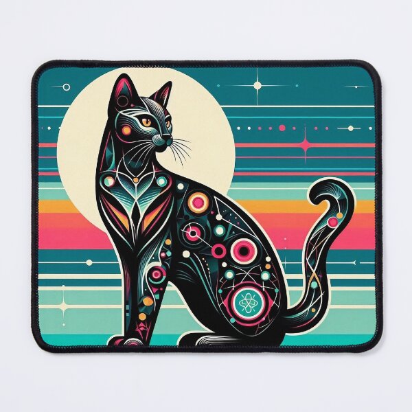 Item preview, Atomic Black Cat with a Curled Tail MCM Kitty, Mid Century Kitten, Moon, outspace, Strips, Catitude designed and sold by TheTimeTaxi.