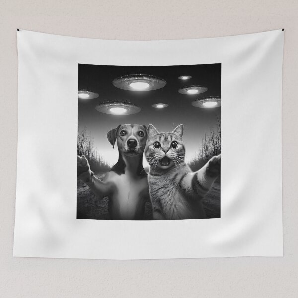 Item preview, Funny Alien Dog and Cat UFO Dog Cat Selfie with UFOs designed and sold by Kimberley King Art  King Art.