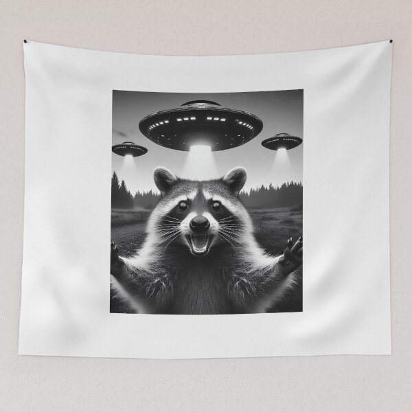 Item preview, Funny Alien Racoon UFO Racoon Selfie with UFOs designed and sold by Kimberley King Art  King Art.