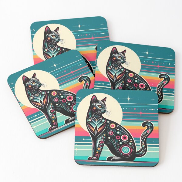 Item preview, Atomic Black Cat with a Curled Tail MCM Kitty, Mid Century Kitten, Moon, outspace, Strips, Catitude designed and sold by TheTimeTaxi.