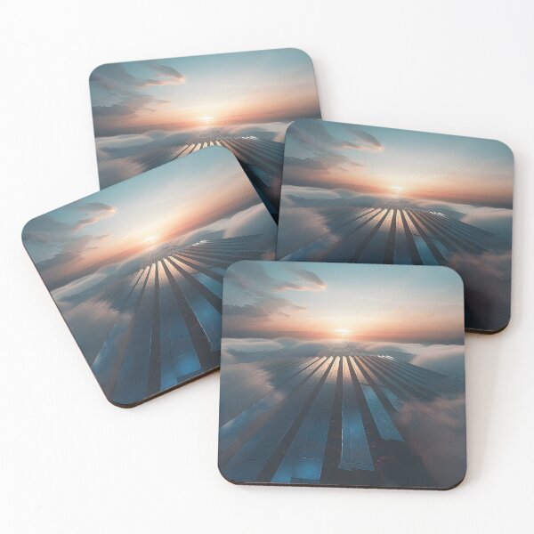 Item preview, Surreal Sunrise Over Vast Solar Power Grid Generating Clean Renewable Energy in Hazy Mirrored Morning Landscape designed and sold by CheerForGoods.
