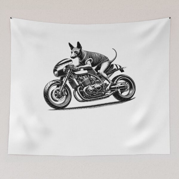 Aperçu de l'œuvre Cool American Hairless Terrier conduisant une moto Biker Dog Lover créée et vendue par Kimberley King Art King Art.