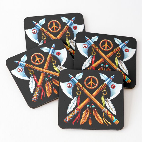 Item preview, Native American Tomahawks with Feathers and Peace Symbol designed and sold by VikArtStudio.
