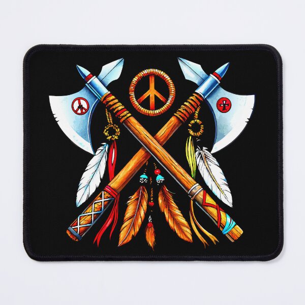 Item preview, Native American Tomahawks with Feathers and Peace Symbol designed and sold by VikArtStudio.