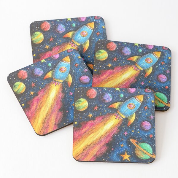 Item preview, Vibrant rocket in colorful outer space illustration designed and sold by ImagineCorner.