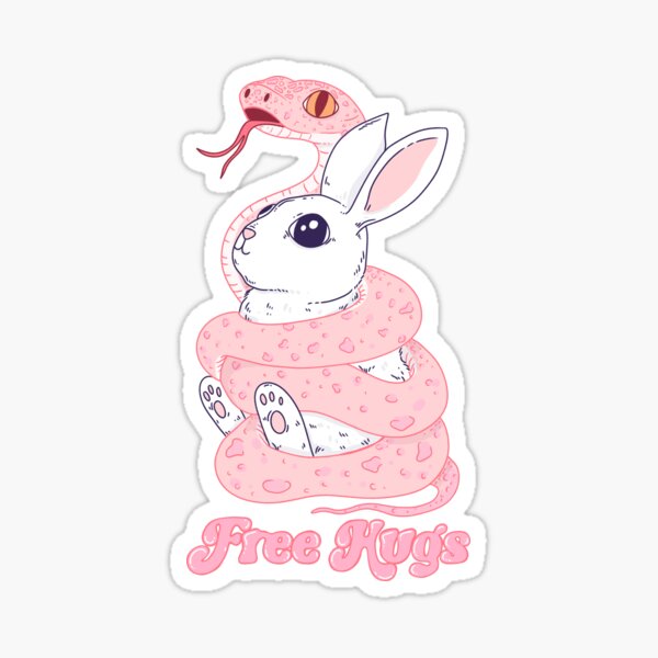 Item preview, Free Hugs - Cute Pink Snake and Bunny Funny Design designed and sold by Jess.a.creates.