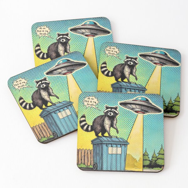 Item preview, Ufo raccoon abduction pop art comic style  designed and sold by coloursforkids.