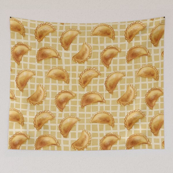 Item preview, Pierogi Dumplings on Wheat Tan Check Pattern designed and sold by micklyn.