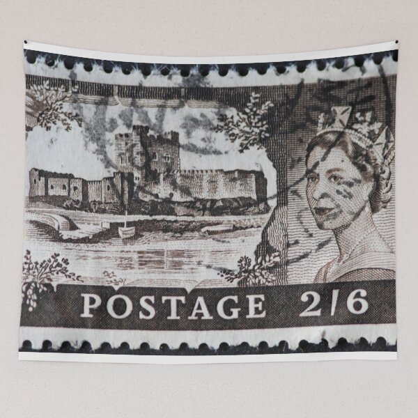 Item preview, Vintage British stamp showing Carrickfergus Castle and portrait of Queen Elizabeth II, designed and sold by Photopat.
