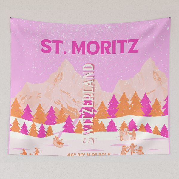 Item preview, St. Moritz Travel Art, Switzerland Travel Art, Preppy Pink designed and sold by Magic Love Art Print.