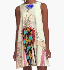 GEORGE BARBIER; Vintage Laissez-Moi-Seule Print A-Line Dress