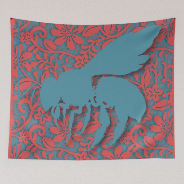 Item preview, Lace Bee Silhouette on Vibrant Floral Background designed and sold by DreamsArtwear.