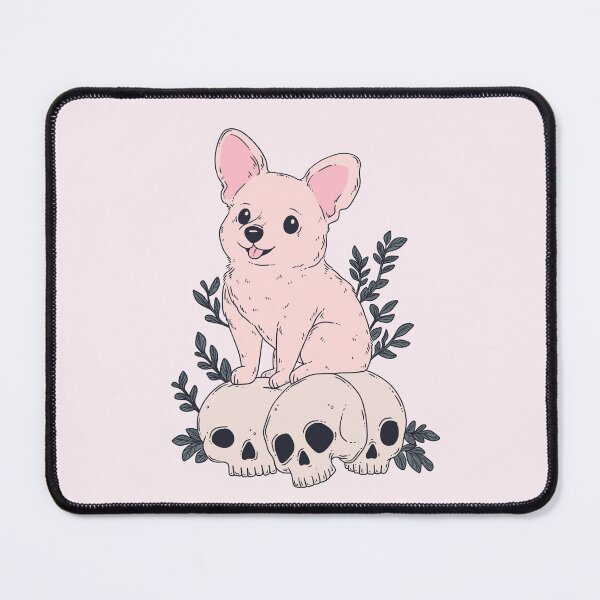 Item preview, Cute Pink Corgi on Skull Pile - Adorable Gothic Fantasy Art designed and sold by Jess.a.creates.
