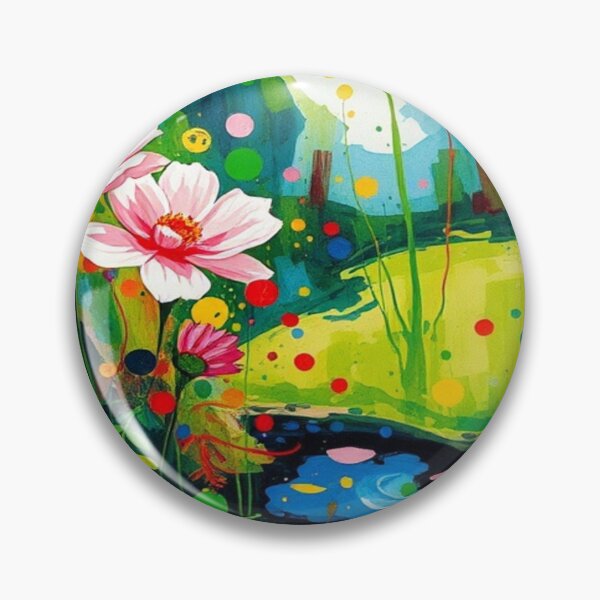 Item preview, Colorful blossoms in the foreground of a gentle stream - watercolor artwork designed and sold by FotoworldEdel.
