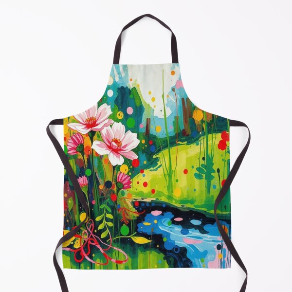 Item preview, Colorful blossoms in the foreground of a gentle stream - watercolor artwork designed and sold by FotoworldEdel.