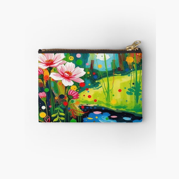 Item preview, Colorful blossoms in the foreground of a gentle stream - watercolor artwork designed and sold by FotoworldEdel.