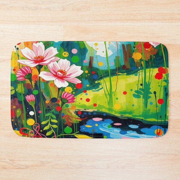 Item preview, Colorful blossoms in the foreground of a gentle stream - watercolor artwork designed and sold by FotoworldEdel.