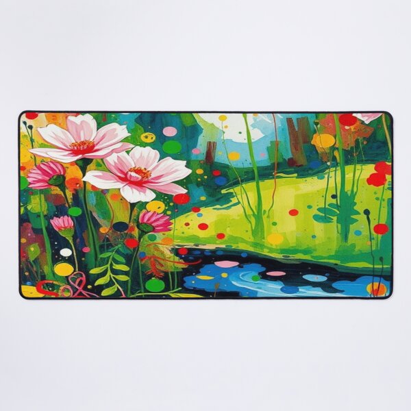 Item preview, Colorful blossoms in the foreground of a gentle stream - watercolor artwork designed and sold by FotoworldEdel.
