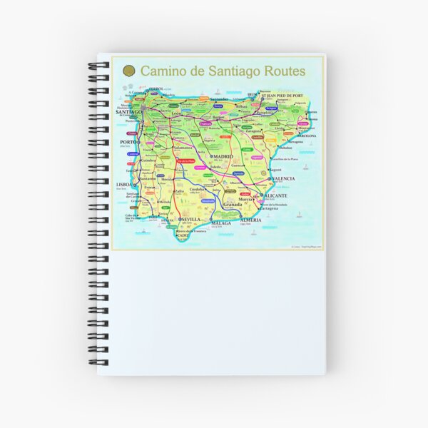 Aperçu de l'œuvre Carte des chemins de Saint-Jacques-de-Compostelle en Espagne et au Portugal créée et vendue par Inspiring Maps.