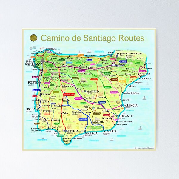 Item preview, Map of Camino de Santiago Routes in Spain and Portugal designed and sold by Inspiring Maps.