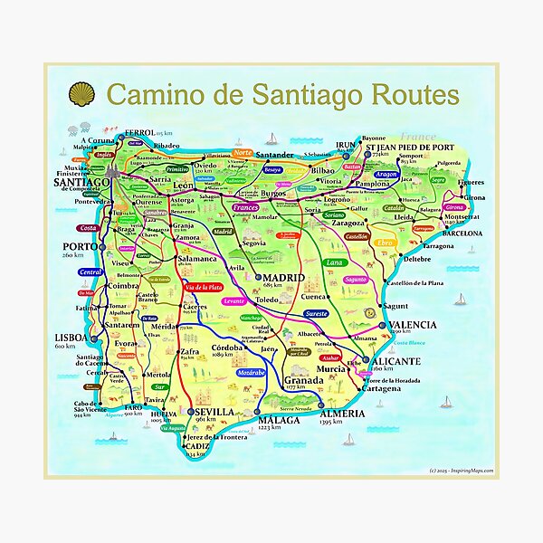 Item preview, Map of Camino de Santiago Routes in Spain and Portugal designed and sold by Inspiring Maps.