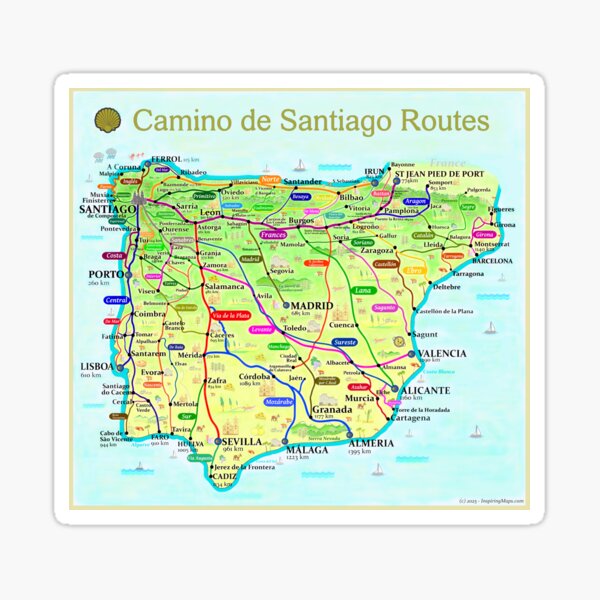 Item preview, Map of Camino de Santiago Routes in Spain and Portugal designed and sold by Inspiring Maps.