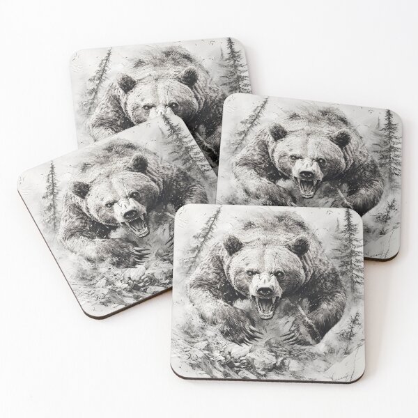 Item preview, Black and White Grizzly bear pencil drawing designed and sold by Pencil-Art.