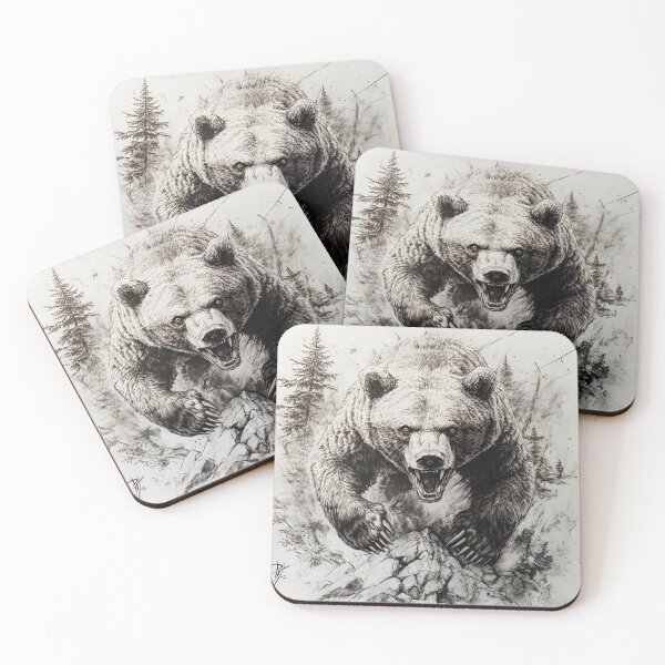 Item preview, Black and White Grizzly bear pencil drawing designed and sold by Pencil-Art.