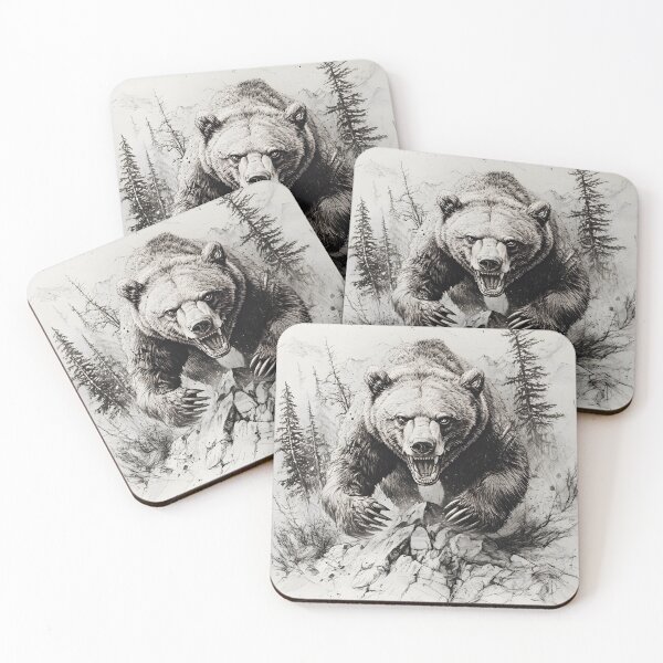 Item preview, Black and White Grizzly bear pencil drawing designed and sold by Pencil-Art.