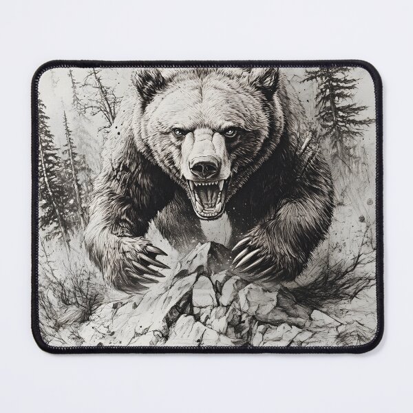 Item preview, Black and White Grizzly bear pencil drawing designed and sold by Pencil-Art.