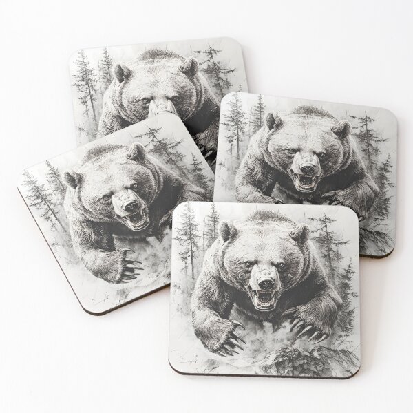 Item preview, Black and White Grizzly bear pencil drawing designed and sold by Pencil-Art.