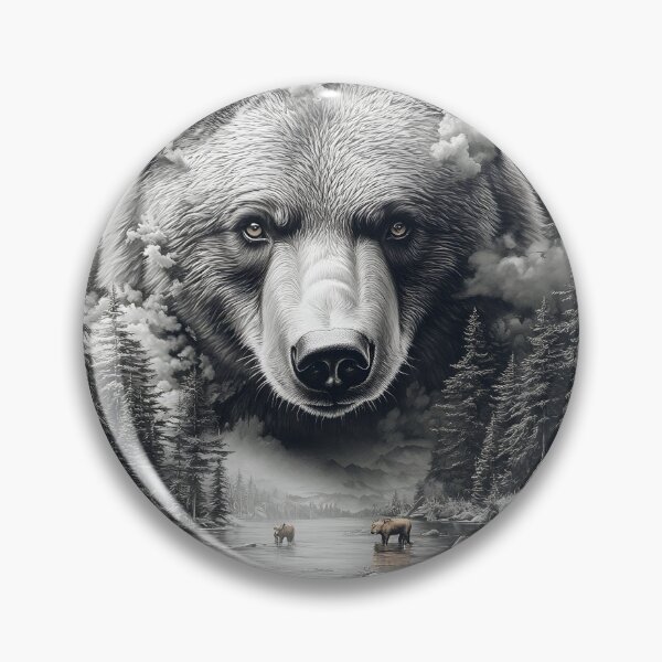 Item preview, Black and White Grizzly bear pencil drawing designed and sold by Pencil-Art.