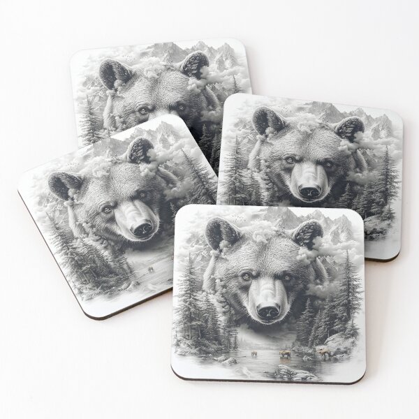 Item preview, Black and White Grizzly bear pencil drawing designed and sold by Pencil-Art.