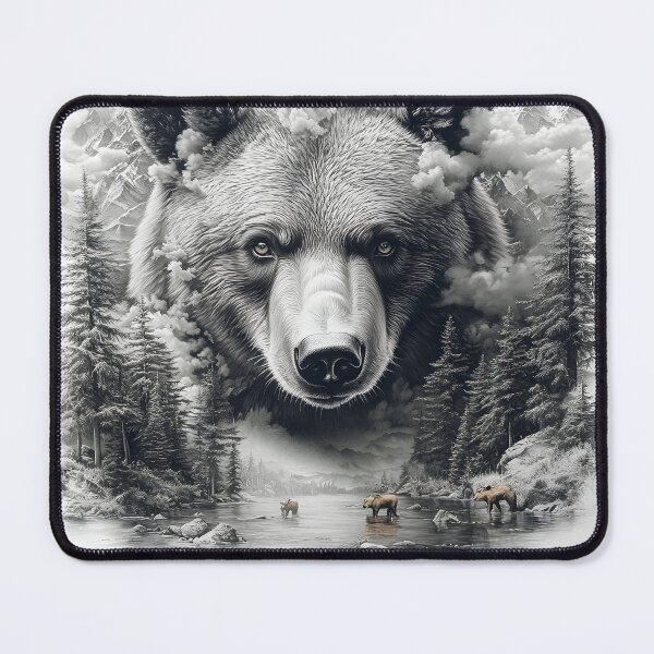 Item preview, Black and White Grizzly bear pencil drawing designed and sold by Pencil-Art.