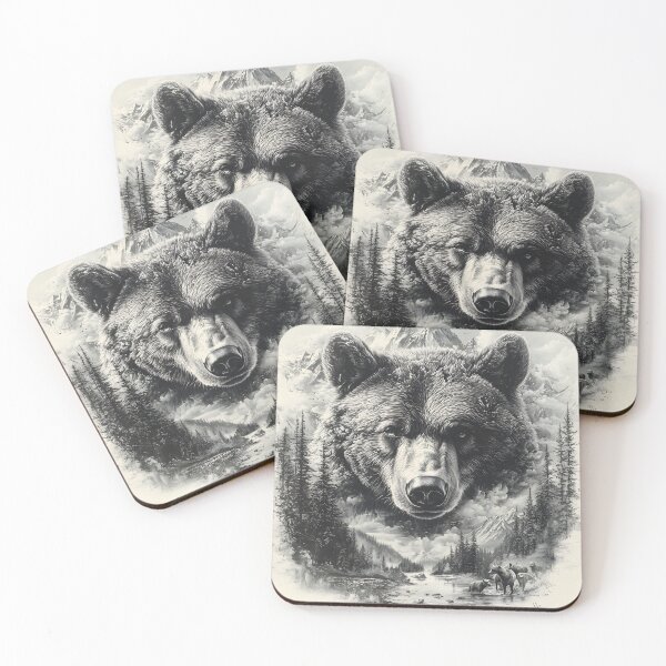 Item preview, Black and White Grizzly bear pencil drawing designed and sold by Pencil-Art.