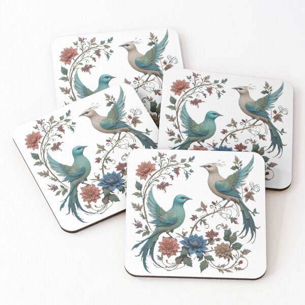 Item preview, Blooming Nature, embroidered t-shirt, colorful birds, nature, flowers, floral illustration, bohemian art, eco-responsible fashion, elegance, softness, serenity, natural style designed and sold by PrintFusion57.