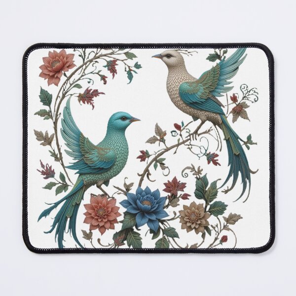 Item preview, Blooming Nature, embroidered t-shirt, colorful birds, nature, flowers, floral illustration, bohemian art, eco-responsible fashion, elegance, softness, serenity, natural style designed and sold by PrintFusion57.