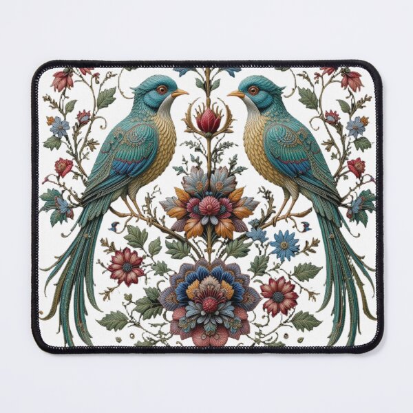 Item preview, Natural Harmony, embroidered t-shirt, colorful birds, nature, flowers, floral illustration, bohemian art, eco-responsible fashion, elegance, softness, serenity, natural style designed and sold by PrintFusion57.
