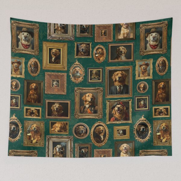 Item preview, Vintage Museum Wall - Whimsical Golden Retriever Famous dog  Portraits by Great Masters Dark Green Nightgarden designed and sold by UtArt.