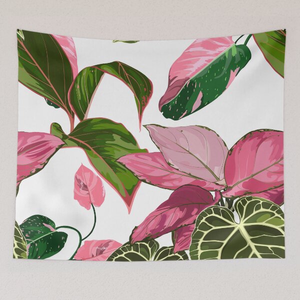 Item preview, Alocasia plant, palm leaves and red tropical plants illustration. designed and sold by MatyKotiv.
