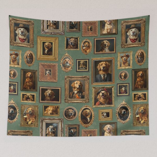 Item preview, Vintage Museum Wall - Whimsical Golden Retriever Famous dog  Portraits by Great Masters Green Nightgarden designed and sold by UtArt.
