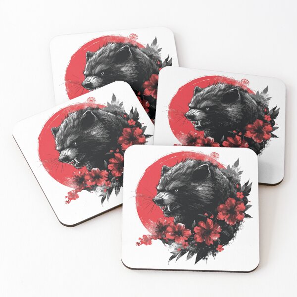 Item preview, Majestic Wolverine with Red Flowers - Nature Art Design designed and sold by AbderraimArt.