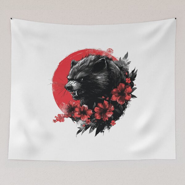 Item preview, Majestic Wolverine with Red Flowers - Nature Art Design designed and sold by AbderraimArt.