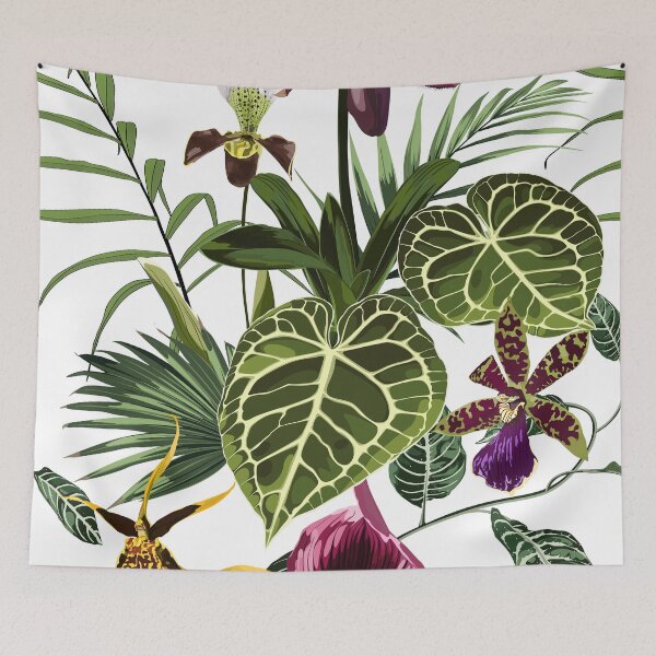 Item preview, Alocasia plant, palm leaves and orchid tropical flowers. designed and sold by MatyKotiv.